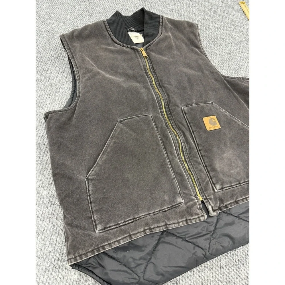 Vintage Carhartt Men's XL Black Vest Canvas Jacket Quilt Lined USA Union Stamp